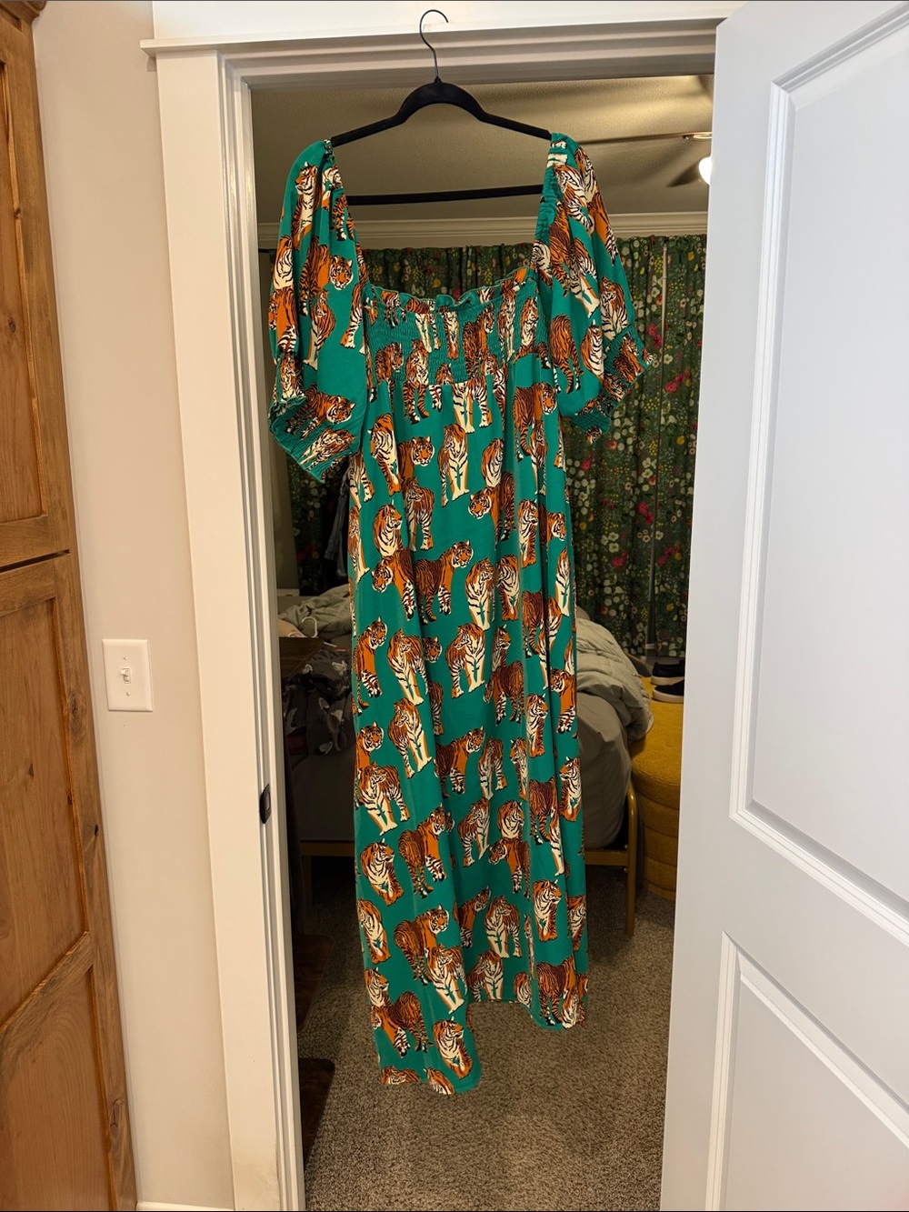 Dressed in LALA Teal Tiger-Print Off-Shoulder Maxi Dress